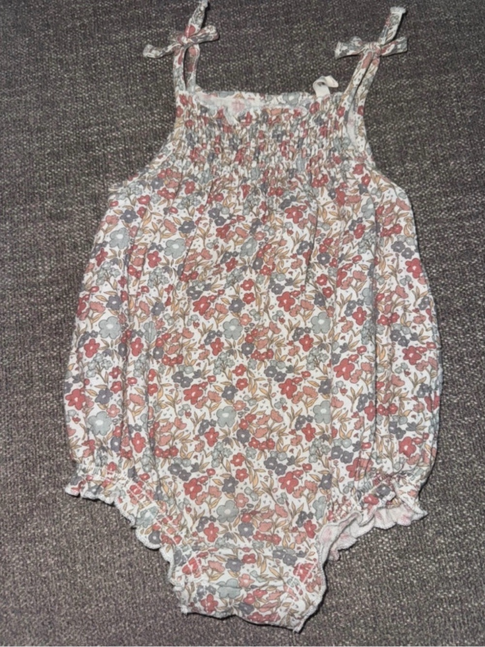 Quincy Mae Floral Smocked Tie-Strap Baby One-Piece - White, Rust, Sage